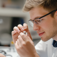 Hörgeräteakustiker bei der Arbeit